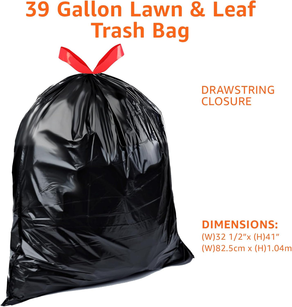 Lawn & Leaf Drawstring Trash Bags, 39 Gallon, 40 Count, Black, Unscented