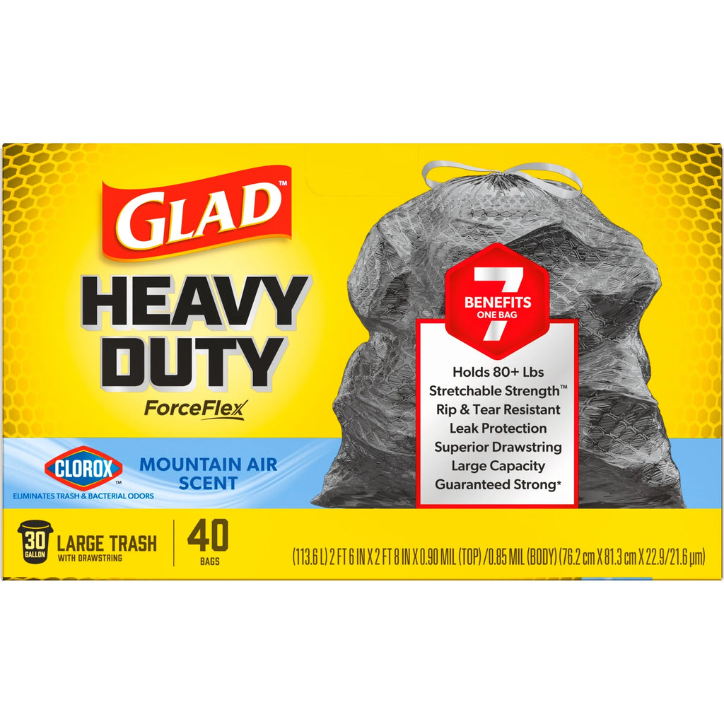 Forceflex Heavy Duty Trash Bags with Clorox, Mountain Air Scent, 30 Gallon, 40 Count