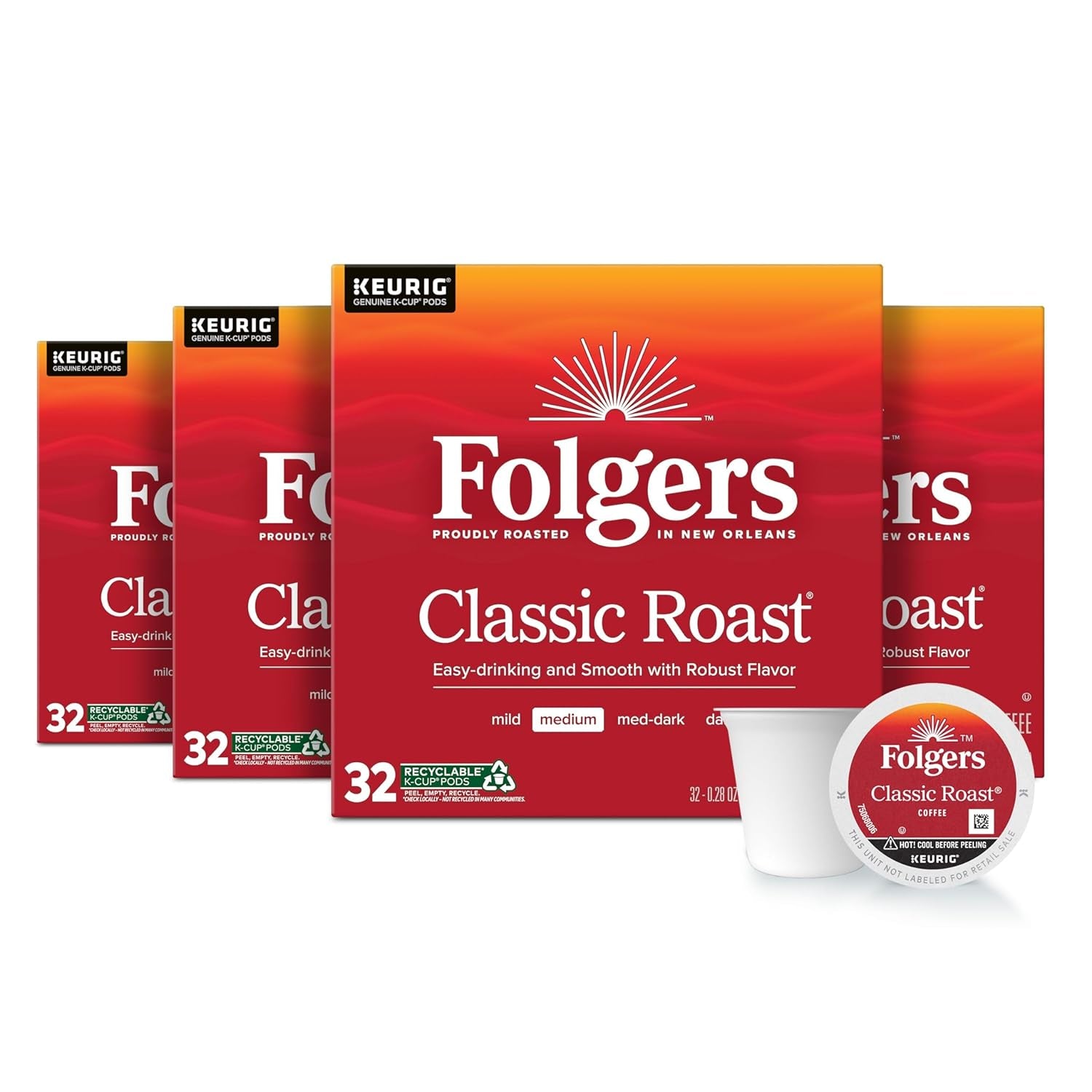 Classic Roast Medium Roast Coffee, Keurig K-Cup Pods, 12 Count Boxes (Pack of 6)