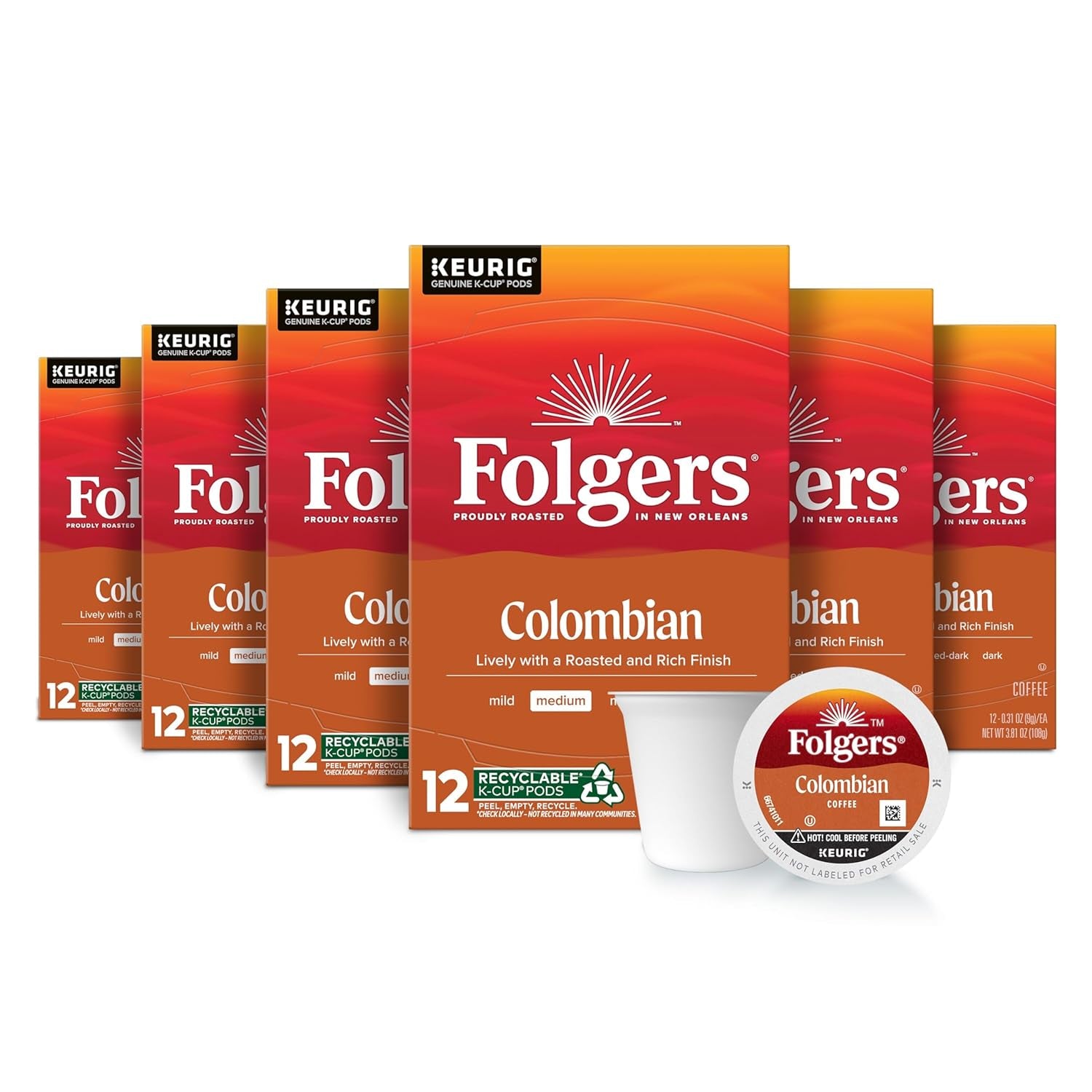 Classic Roast Medium Roast Coffee, Keurig K-Cup Pods, 12 Count Boxes (Pack of 6)