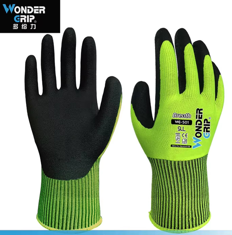 Work Glove Nylon Spandex Fluorescent Green Nitrile