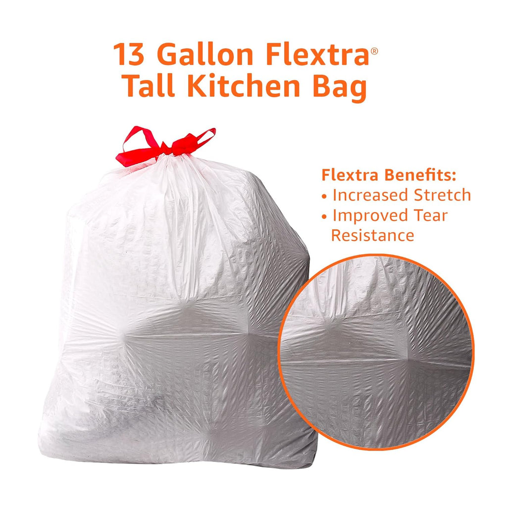 Flextra Strength Tall Kitchen Drawstring Trash Bags, Fresh Scent, Tear Resistant, 13 Gallon, 50 Count