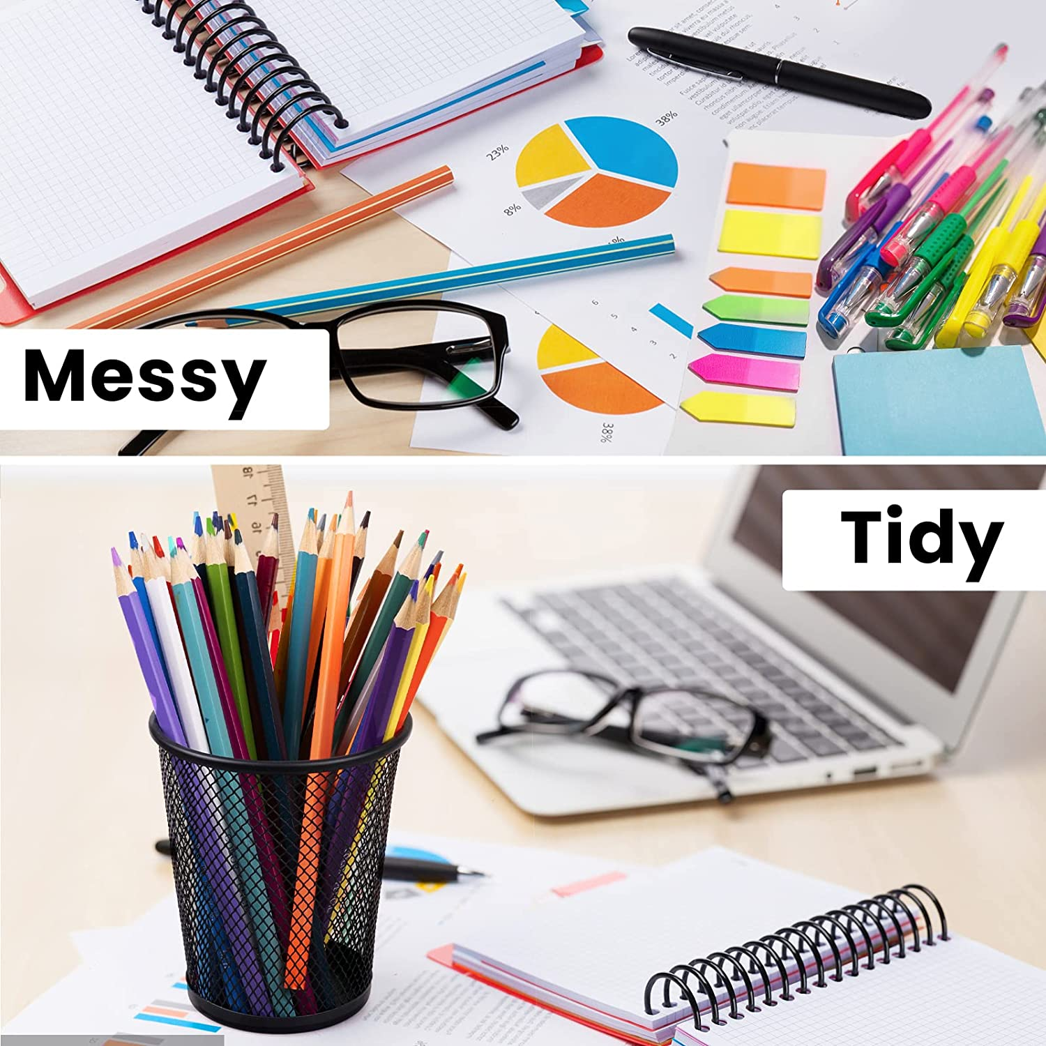Metal Mesh Pencil Holder | Black Desk Organizer for Office, School & Home