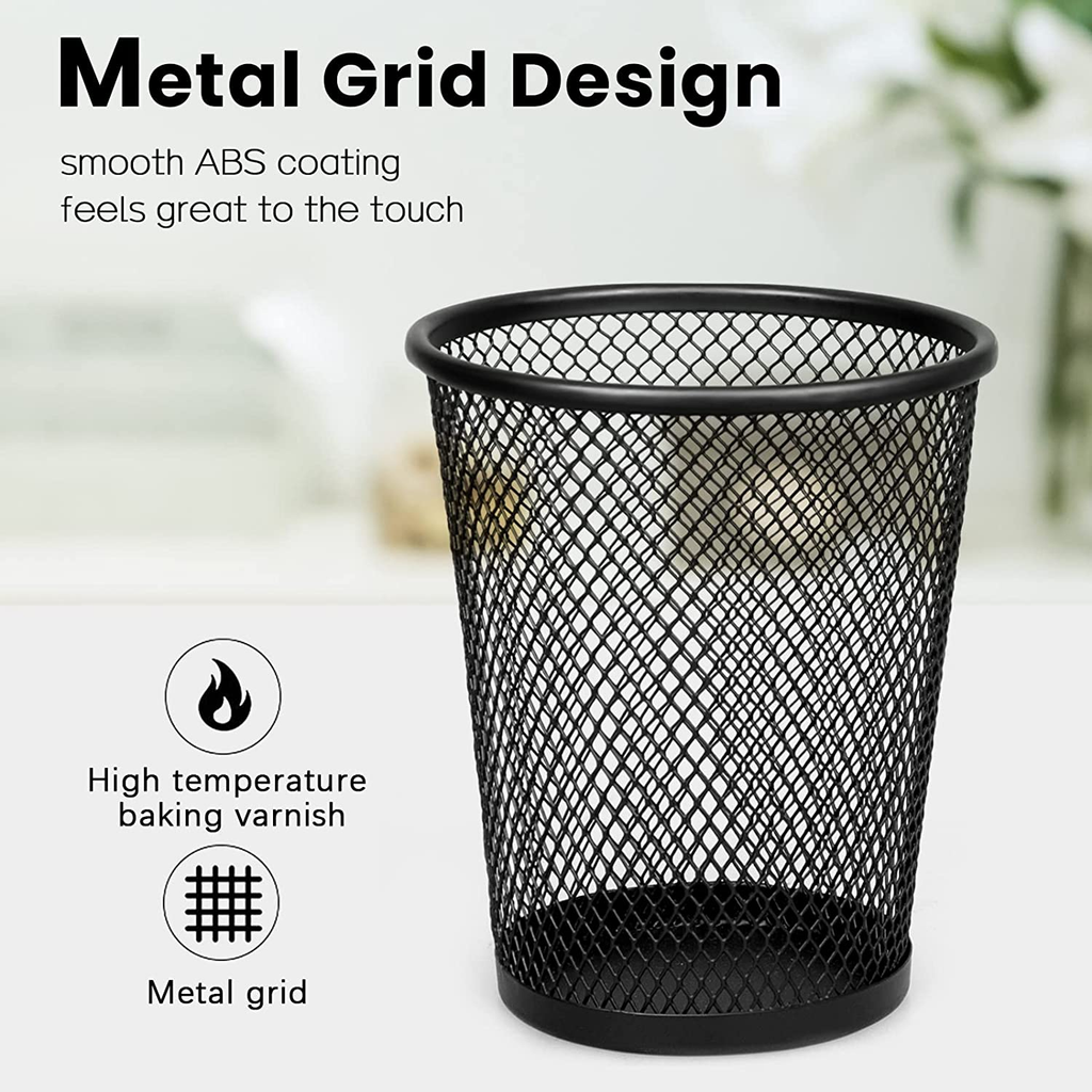 Metal Mesh Pencil Holder | Black Desk Organizer for Office, School & Home
