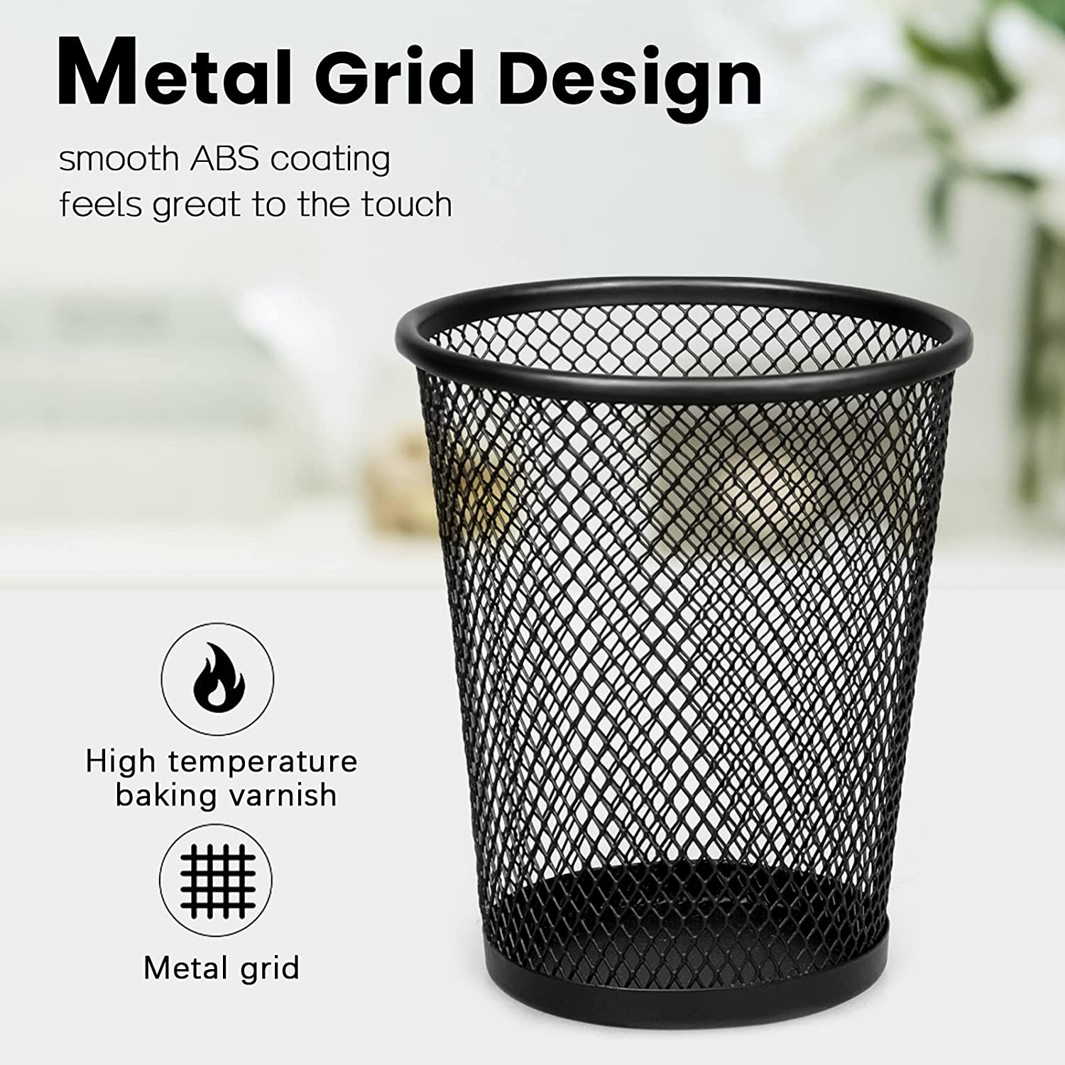 Metal Mesh Pencil Holder | Black Desk Organizer for Office, School & Home