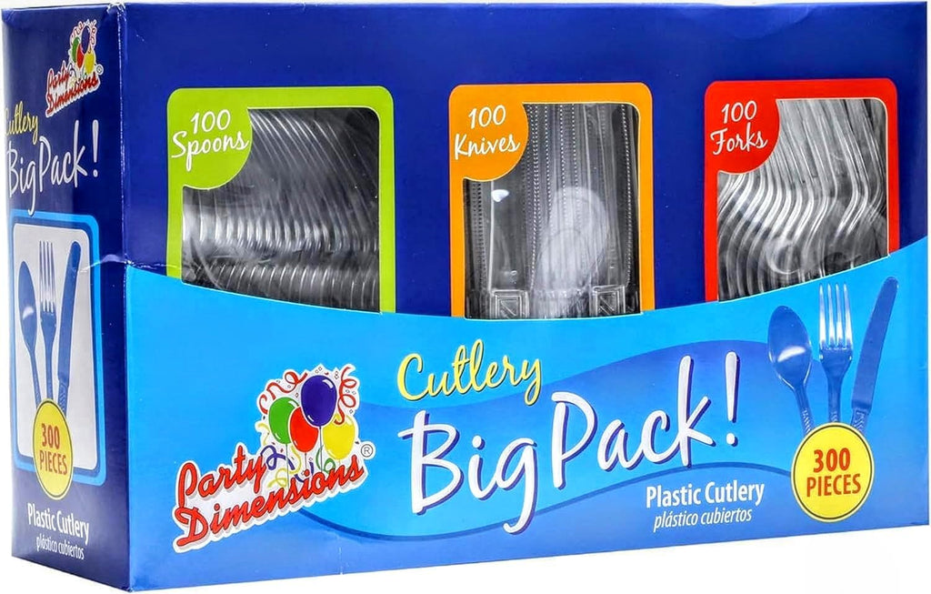 300 Count Plastic Cutlery Combo Box, Disposable Clear Plastic Silverware Utensils Set, 100 Forks, 100 Spoons, 100 Knives