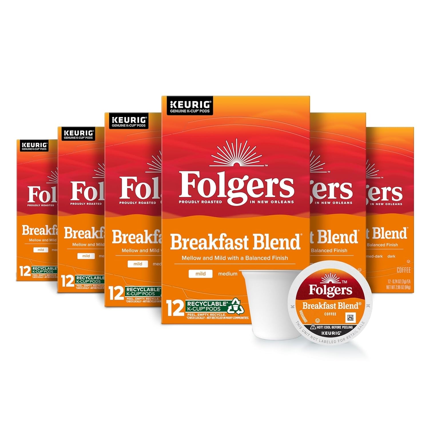 Classic Roast Medium Roast Coffee, Keurig K-Cup Pods, 12 Count Boxes (Pack of 6)