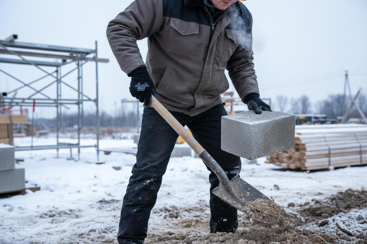 Cold weather construction action shot