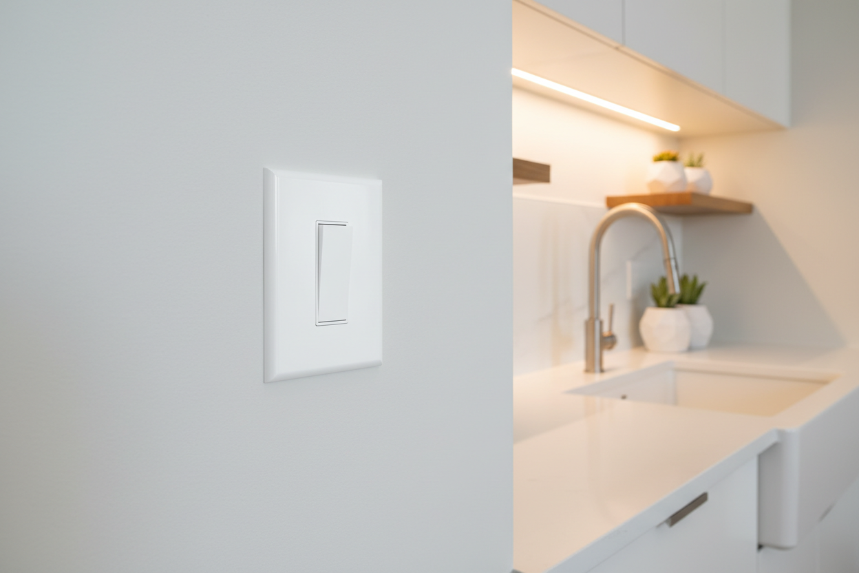 White oversized wall plate cover installed in a clean modern interior
