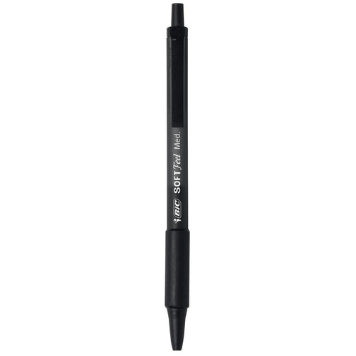 BIC Soft Feel Black Retractable Ballpoint Pens - 12 Count of Comfortable Writing Essentials with Smooth Ink Flow
