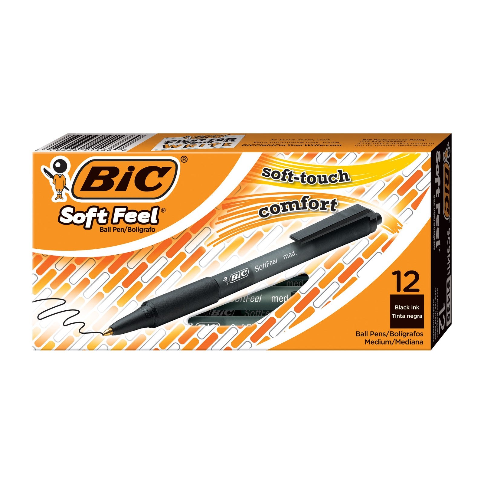 BIC Soft Feel Black Retractable Ballpoint Pens - 12 Count of Comfortable Writing Essentials with Smooth Ink Flow
